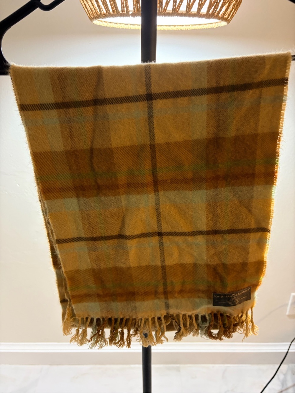 Cashmere Soft Plaid Throw Blanket in Mustard Yellow - Unbranded